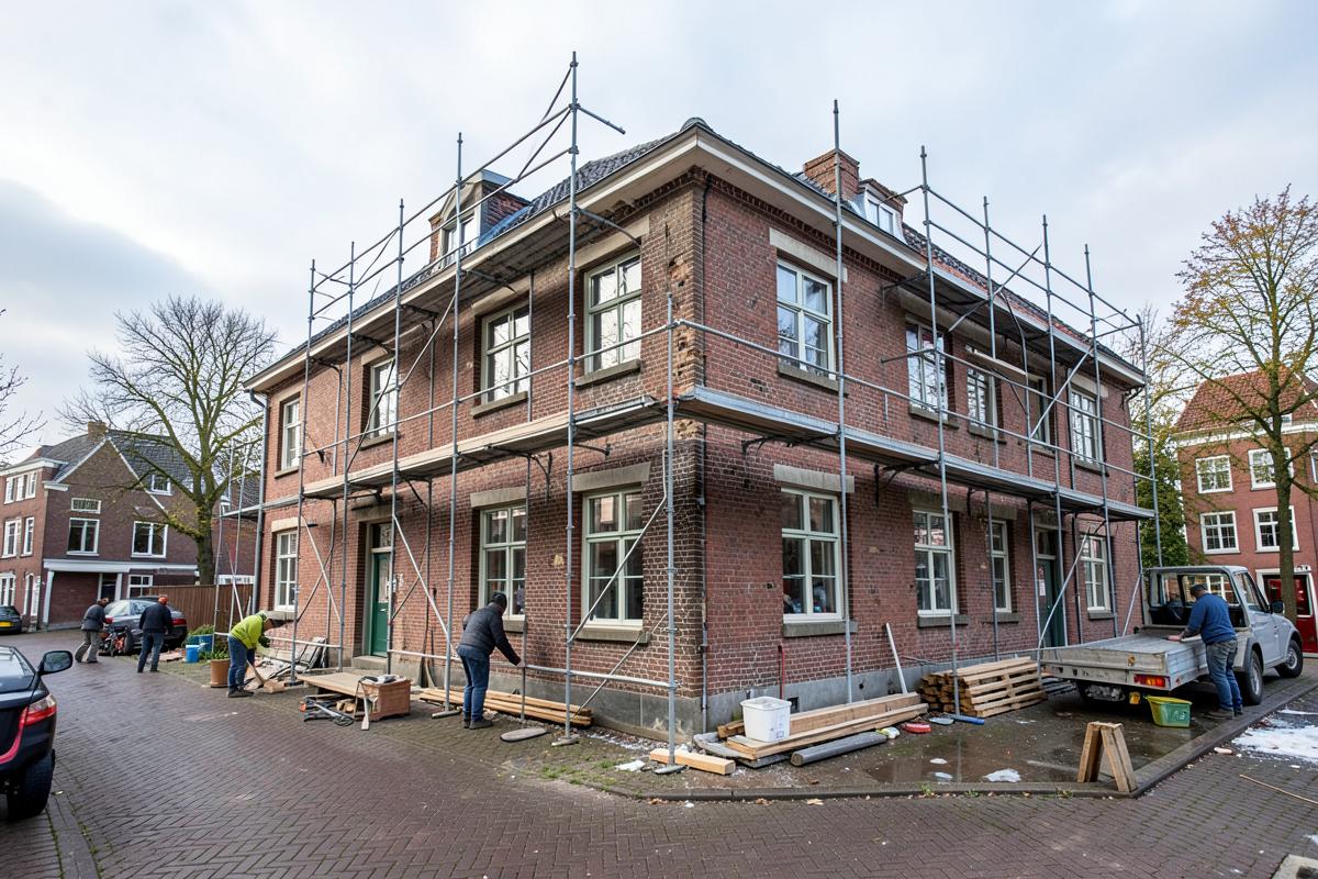 Renovatie van een schoolgebouw met steigers