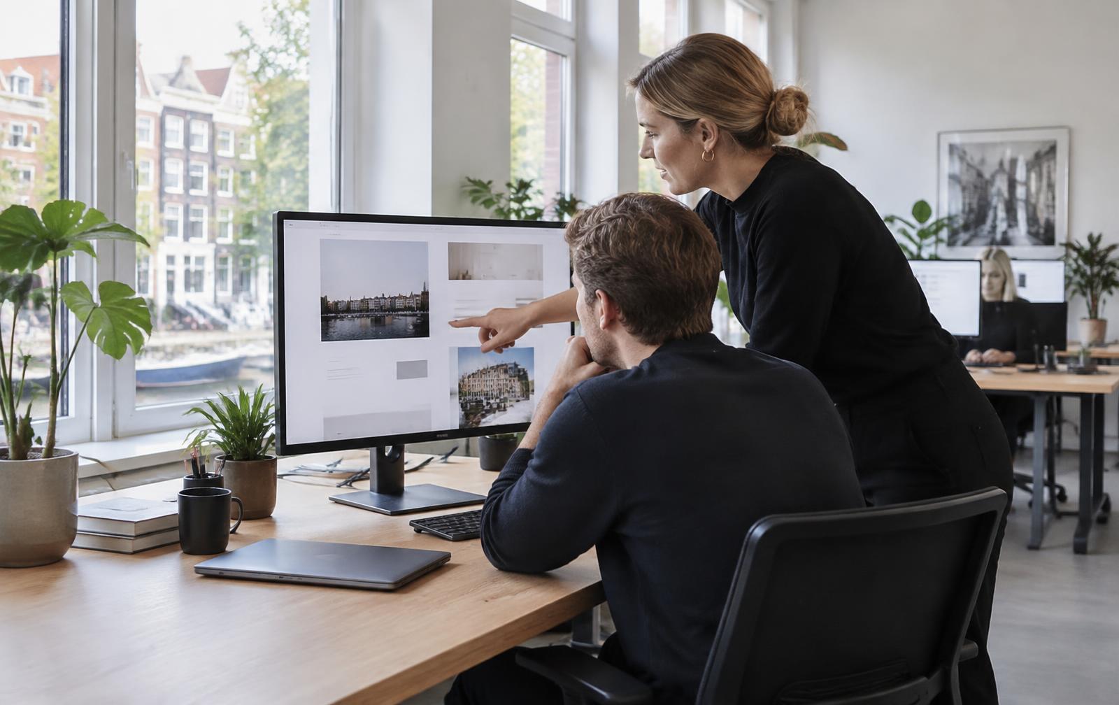 Team van Web Bouwers aan het werk in het kantoor