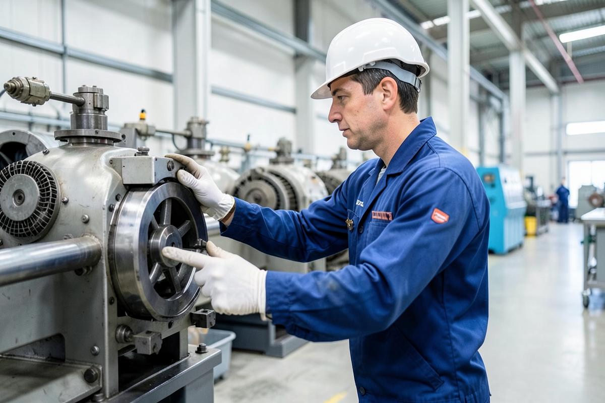 Servicemonteur controleert machines in een productiehal